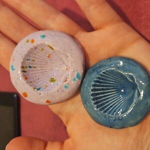 Handcrafted Ceramic Shell Accent Dish - Blue and Pink